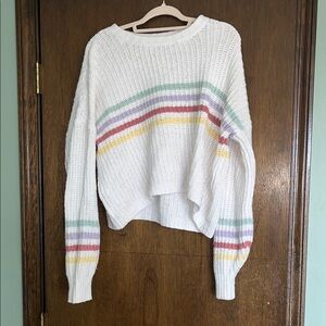 Hollister White Sweater with Multicolor Stripes